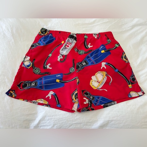 Chaps Ralph LaurenSZ LDeep Sea Diving Graphics Swim TrunksVintage Red